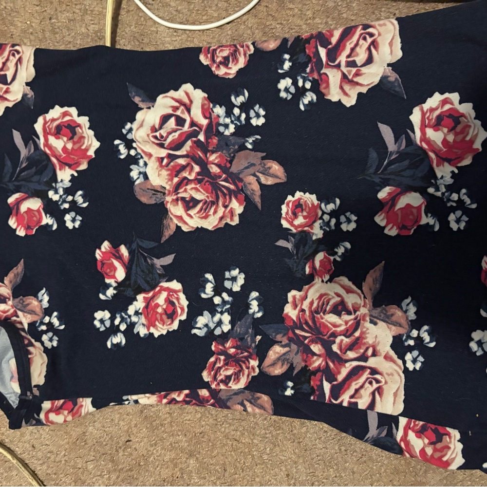 Ardene Navy and Pink Floral Blouse